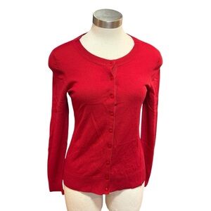 Banana Republic Womens Cardigan Classic Vibrant Red Round Neck Merino Wool Sz. M